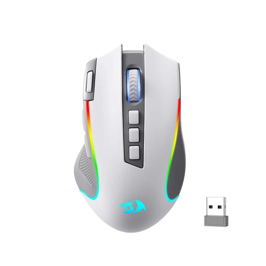 REDRAGON M612 Predator Pro RGB Wireless Ergonomic Gaming Mouse (8000DPI / 9 Macro Buttons) (White / Grey)