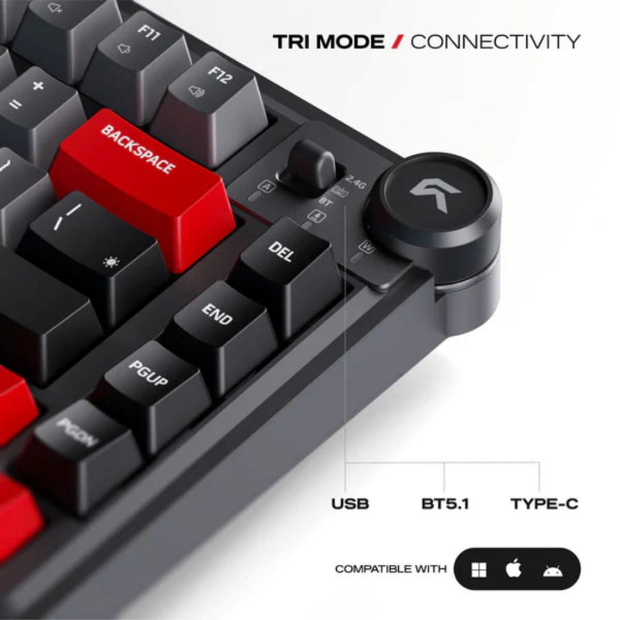 CYBEART Nighthawk 75% TKL Tri Mode RGB Mechanical Wireless Gaming Keyboard (Black/Red) (CYBEART MKII Gen 1 Linear Switch) - picture 3