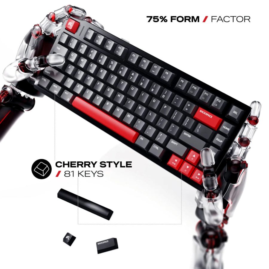 CYBEART X75 Rhino 75% Tri Mode RGB Mechanical Wireless Gaming Keyboard (Black/Red) (Cybeart MKIII Gen1 Linear Switches) - picture 2