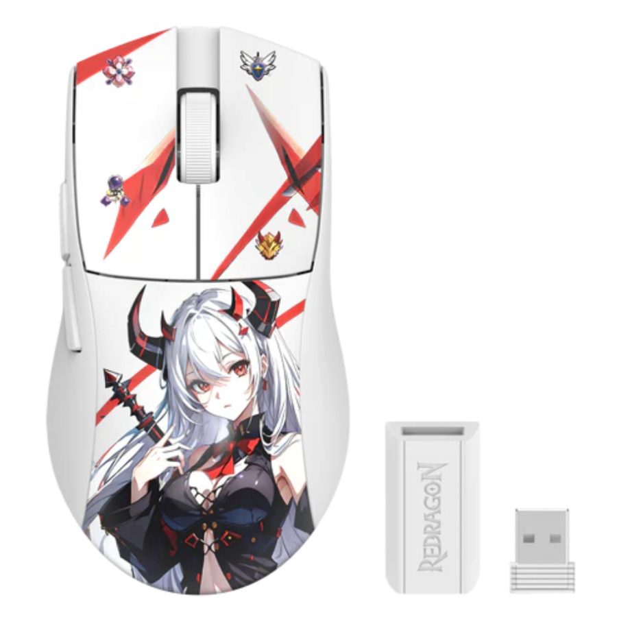 REDRAGON Eisa K1NG M916 Pro Wireless Anime Editon Ergonomic Gaming Mouse (26000DPI / 5 Macro Buttons) (White)