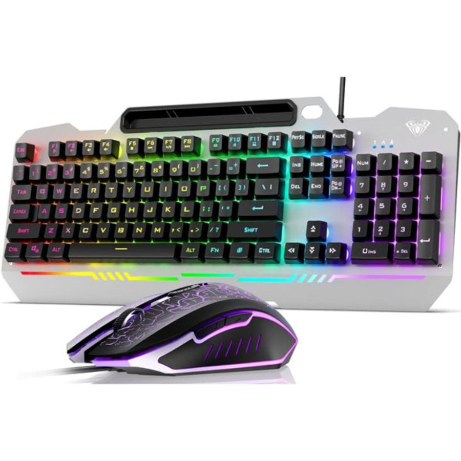 AULA T102 Full Size Membrane Wired Gaming Keyboard and Mouse Combo (Grey Panel | Black Keycaps)