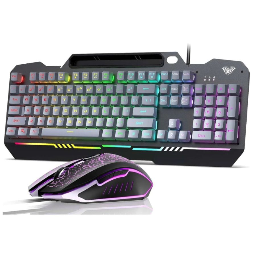 AULA T102 Full Size Membrane Wired Gaming Keyboard and Mouse Combo (Black Panel | Grey Keycaps)