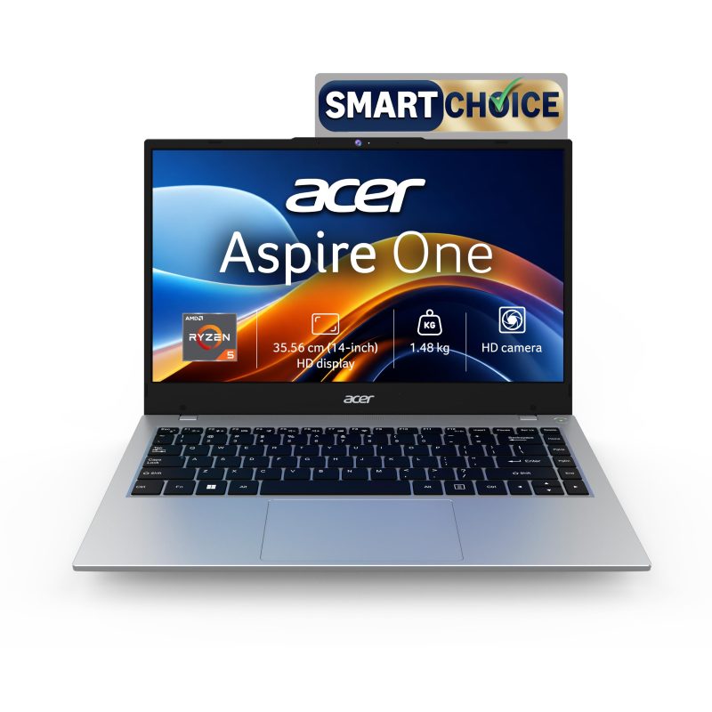 Acer Aspire One Laptop (Ryzen 5-40/ 8GB Lpddr 5 RAM/ 512GB SSD/ 14 inch/ Windows 11 Home) A114-43 - Pure Silver