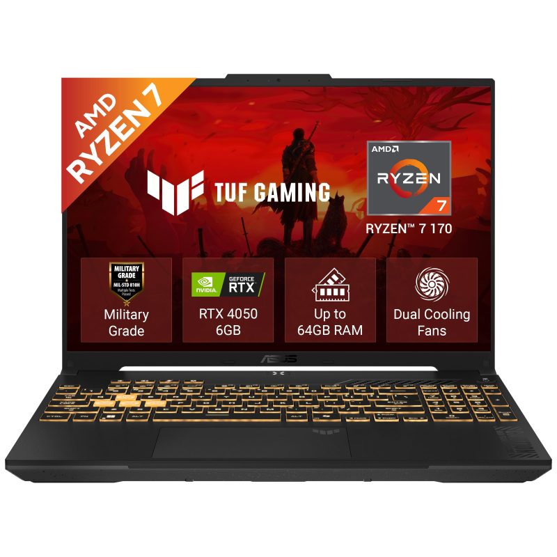 ASUS TUF Gaming A16 Gaming Laptop (Ryzen 7 170/ 8GB DDR5, DDR5 8GB RAM/ 512GB SSD/ 16 inch/ RTX 4050-6GB/ Windows 11 Home) FA607NUQ-RL208W