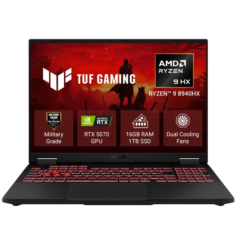 ASUS TUF Gaming A16 Gaming Laptop (Ryzen 9 8940HX/ 16GB DDR5 RAM/ 1TB SSD/ 16 inch/ RTX 5070-8GB/ Windows 11 Home) FA608PP-QT014WS - Jaeger Gray