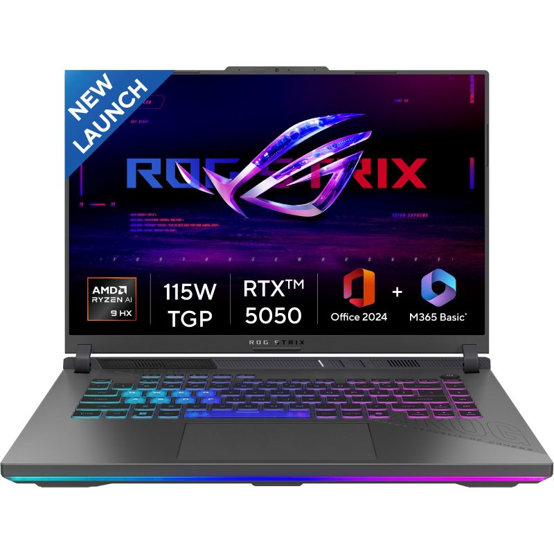 ASUS ROG Strix G16 Gaming Laptop (Ryzen 9 8940HX/ 16GB DDR5 RAM/ 1000GB SSD/ 16 inch/ RTX 5050-8GB/ Windows 11 Home) G614PH-RV033WS