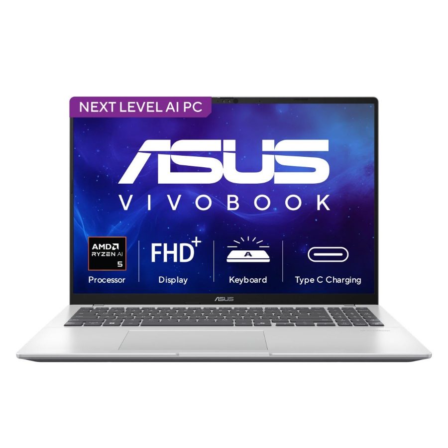 Asus Vivobook 16 AMD AI Powered Laptop (AMD Ryzen AI 5/ 16GB RAM/ 512GB SSD/ 16 Inch (40.64 cm) FHD+ Display/ AMD Radeon Graphics/ Windows 11/ MS-Office) M1607KA-MB269WS