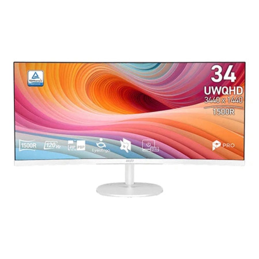 MSI PRO MP341CQW E12 34 Inch 2K UWQHD 120Hz VA Panel 114% SRGB 1MS Adaptive Sync Curved Business Monitor (White)