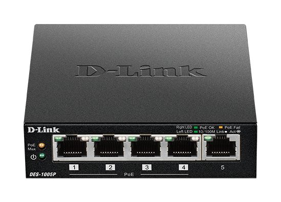 D-Link DES-1005P 5-port 10/100 unmanaged desktop PoE switch