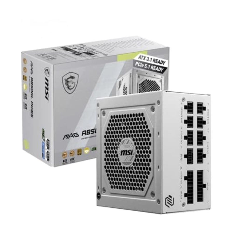 MSI MAG A850GL PCIE5 850W 80+ Gold ATX 3.1 Fully Modular Power Supply (White) (850W)